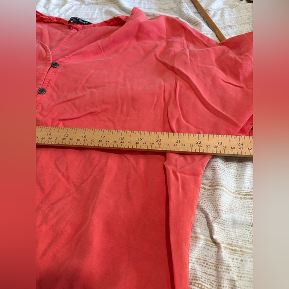 Velvet Heart coral red tencel tie front short sleeve size XL button detail shirt - Picture 8 of 9